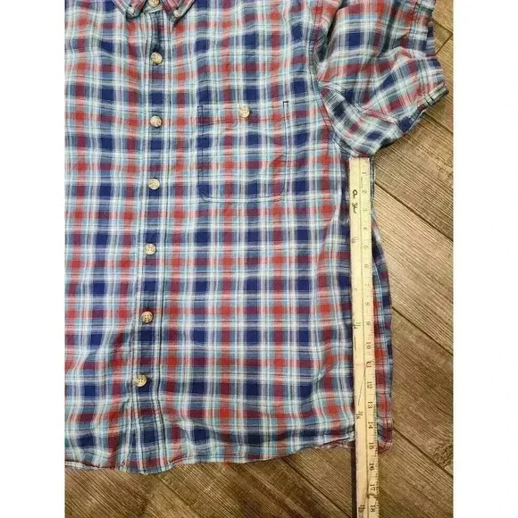 Duluth Trading Mens Relaxed Fit Short Sleeve Shirt Sz XL Red/Blue Plaid Cotton - Picture 5 of 6